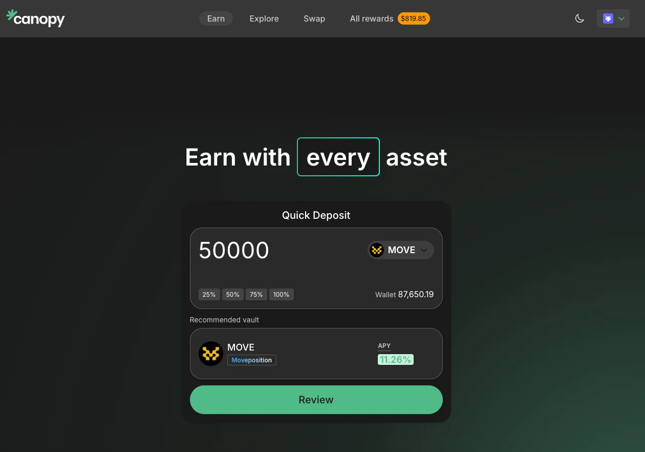 Earn Vaults Interface